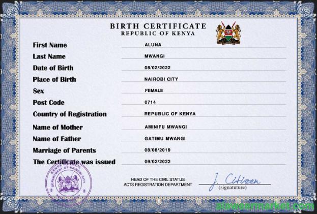Kenya vital record birth certificate PSD template